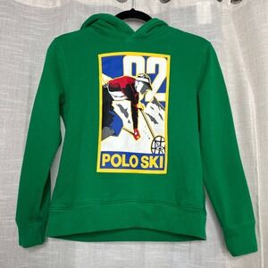 Polo Ralph Lauren 92 Ski Graphic Fleece Hoodie Green Kid's Size Medium 10/12
